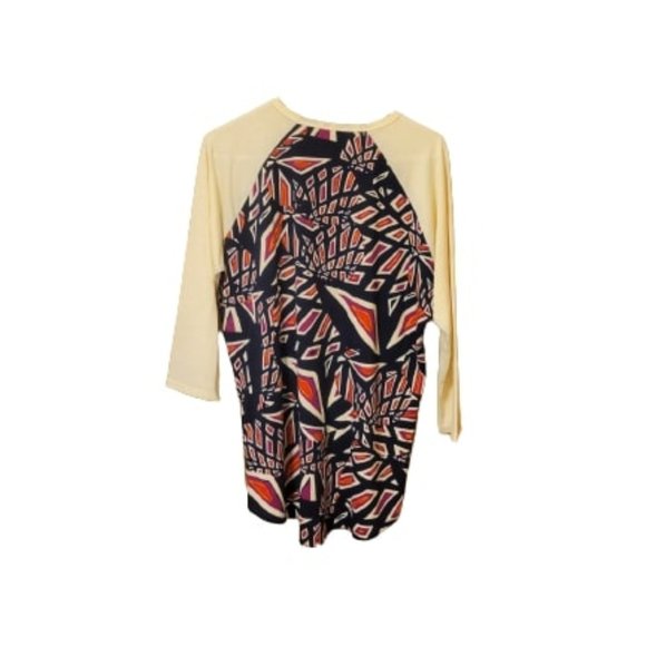 LuLaRoe Orange, Black, Cream Geometric Pattern Randy Mid-Sleeved Shirt Size L - Picture 2 of 5